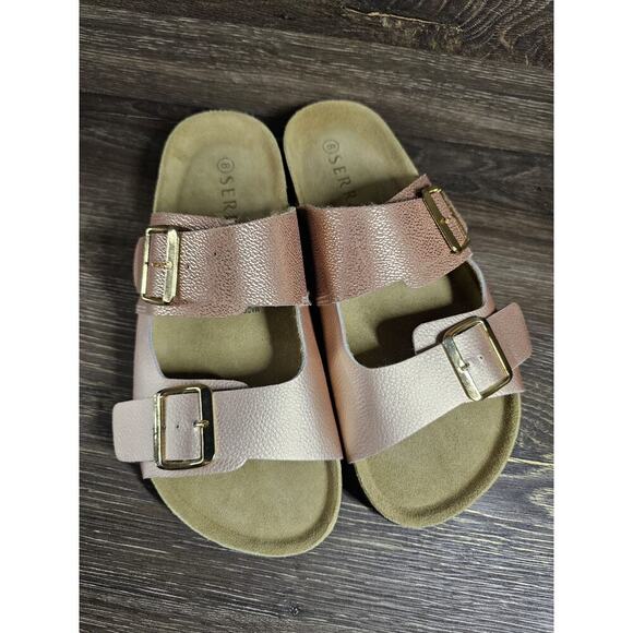 Womens SERRA Rose Gold LEATHER Side Buckle Sandals Shoes 8 Birk - Picture 3 of 7